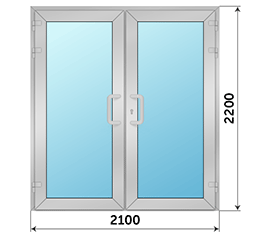 Двухстворчатая дверь остекленная Alumil 2100x2200